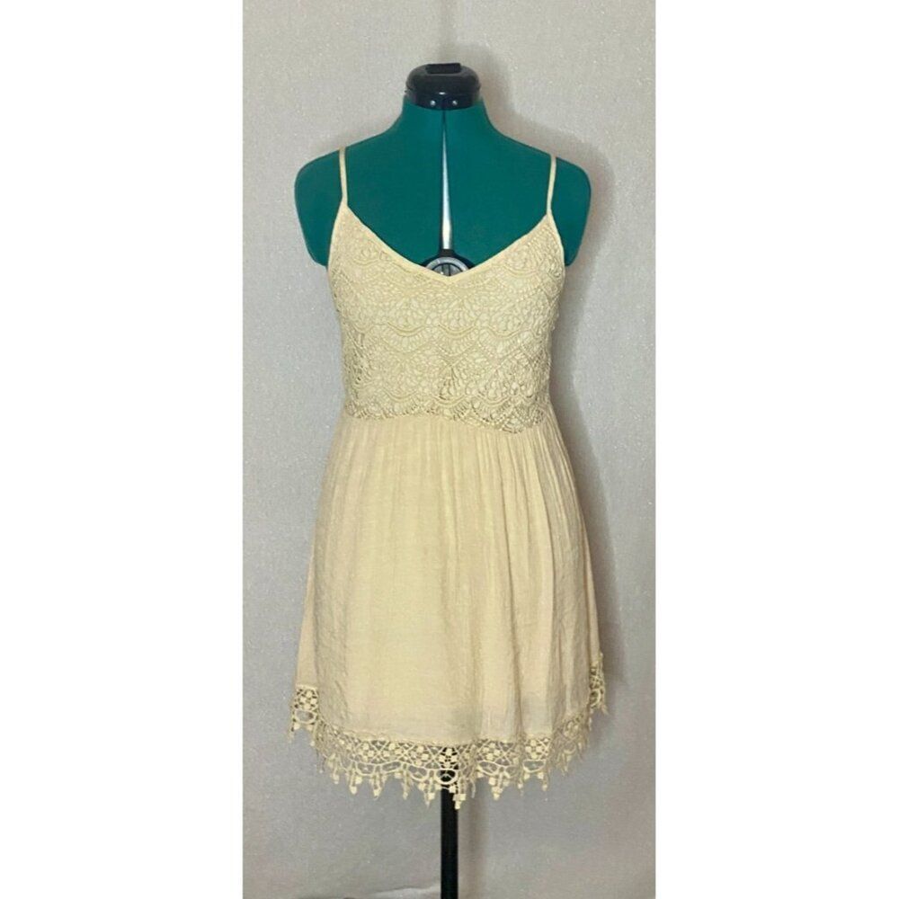 BE Cool ivory crochet sheer lined short boho dress. Size medium